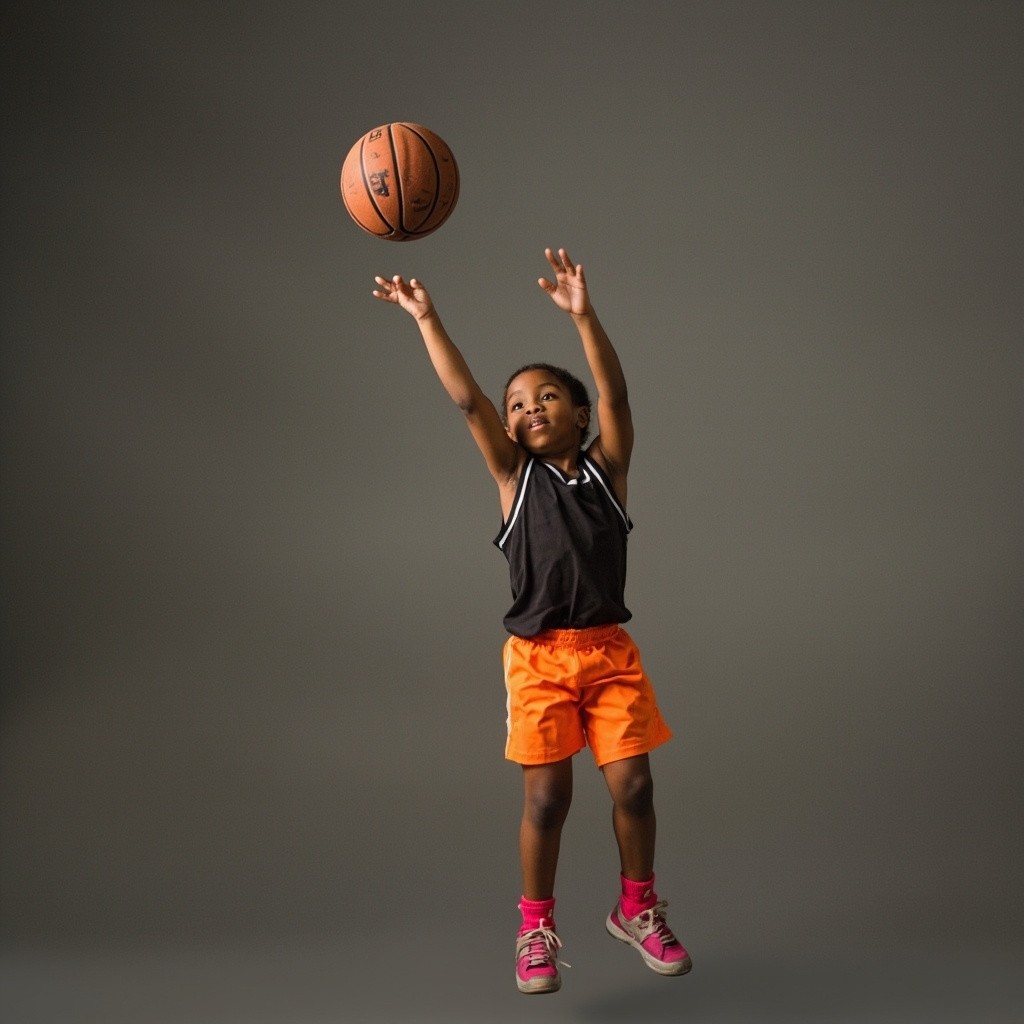 A Young Pro Basketball Player Prepares to Dunk