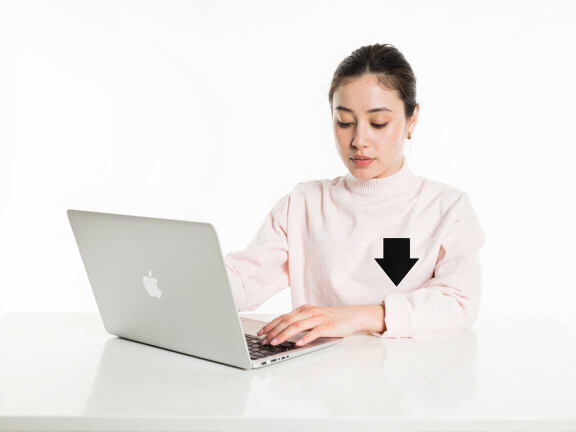 A Young Woman Downloads Files on Her Laptop