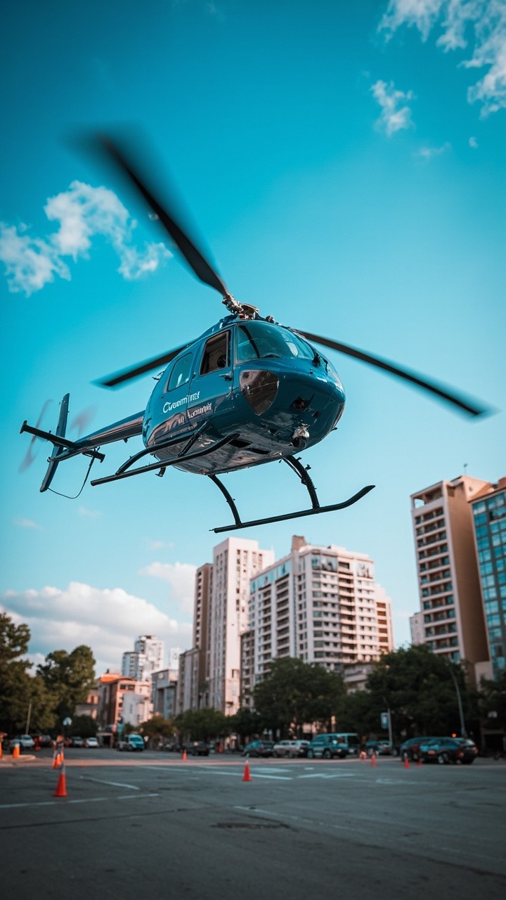 A luxury helicopter taking off in São Paulo, Brazil