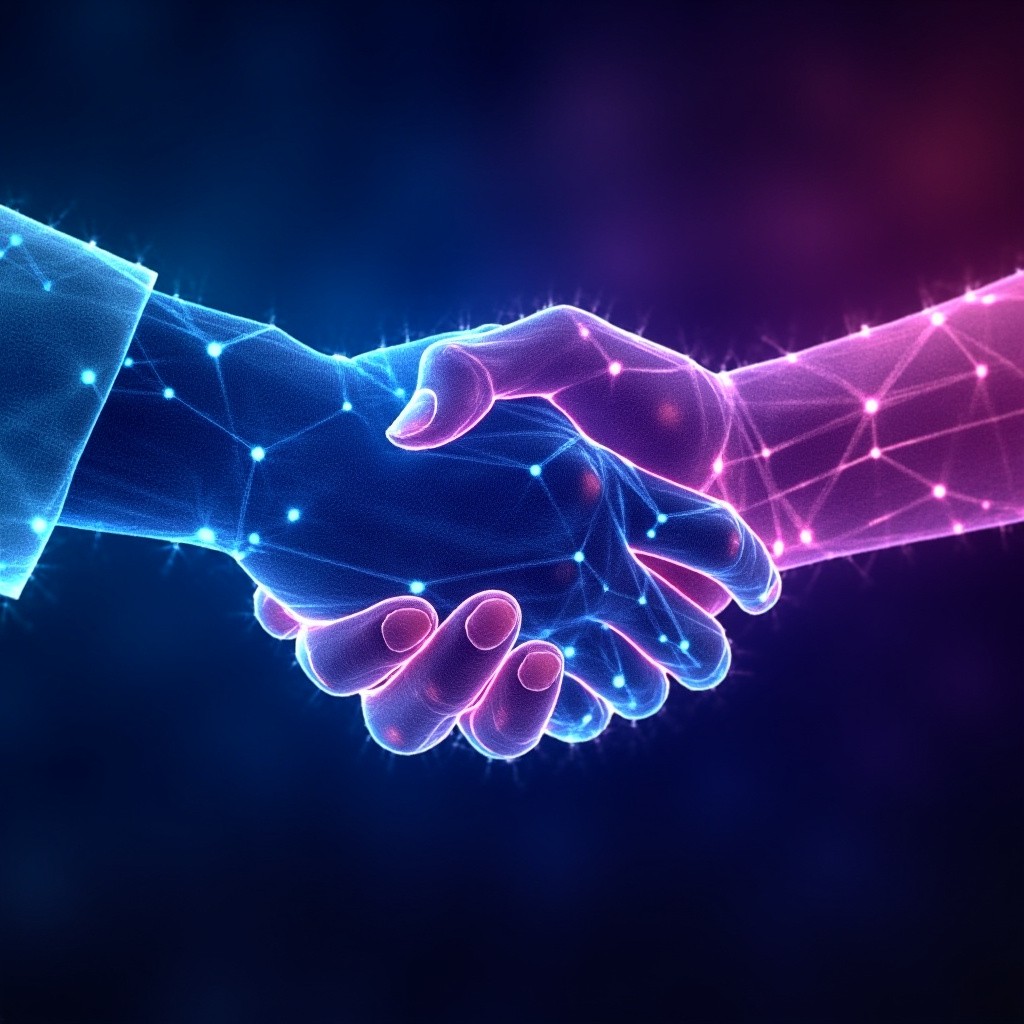 Abstract Digital Handshake on Gradient Background