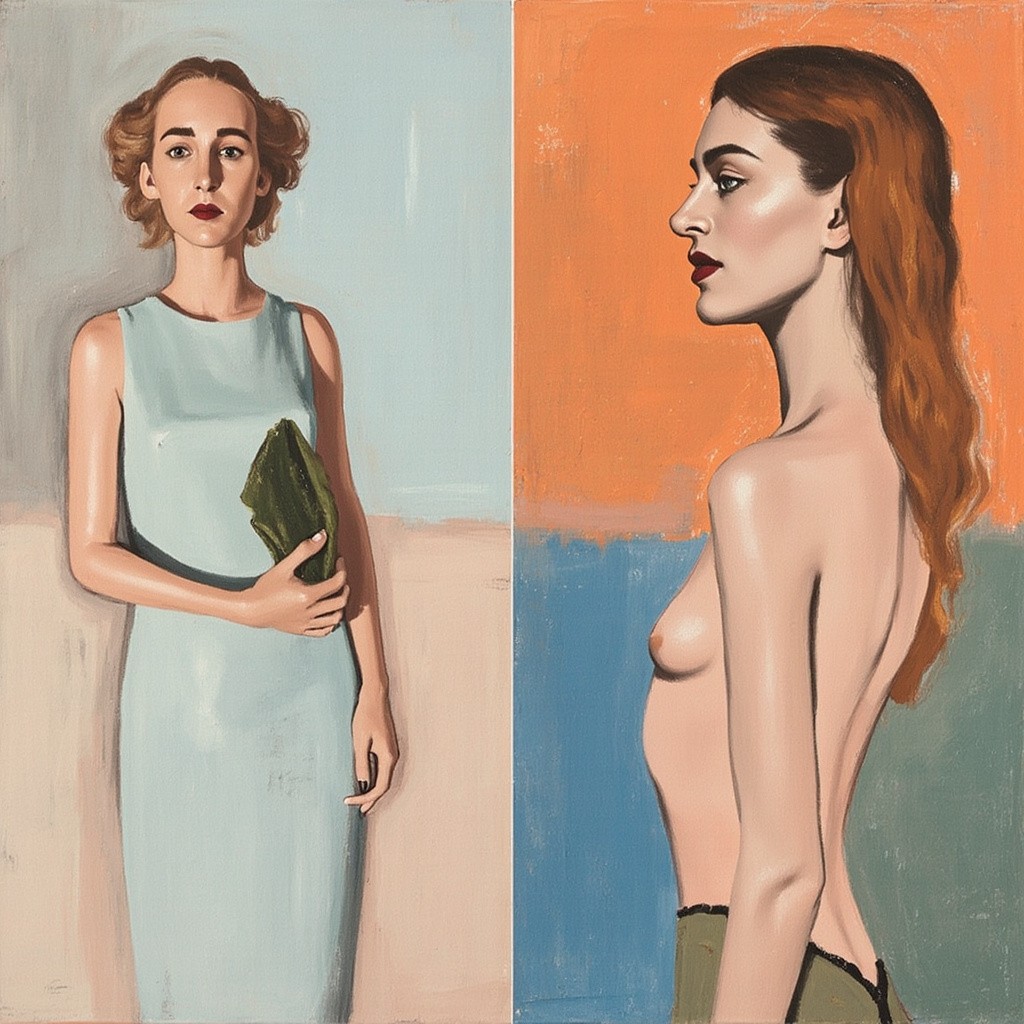 Abstract Painting of a Woman in Morandi Tones