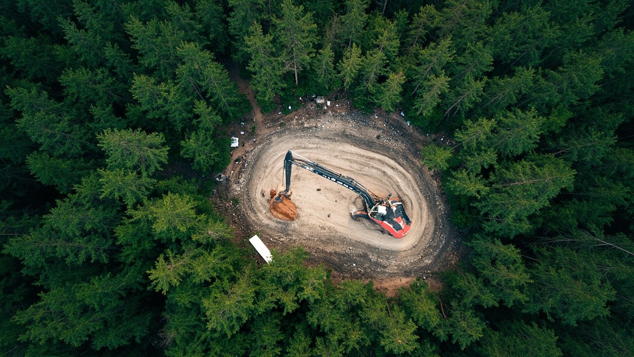 Aerial View of Construction Site in Forest