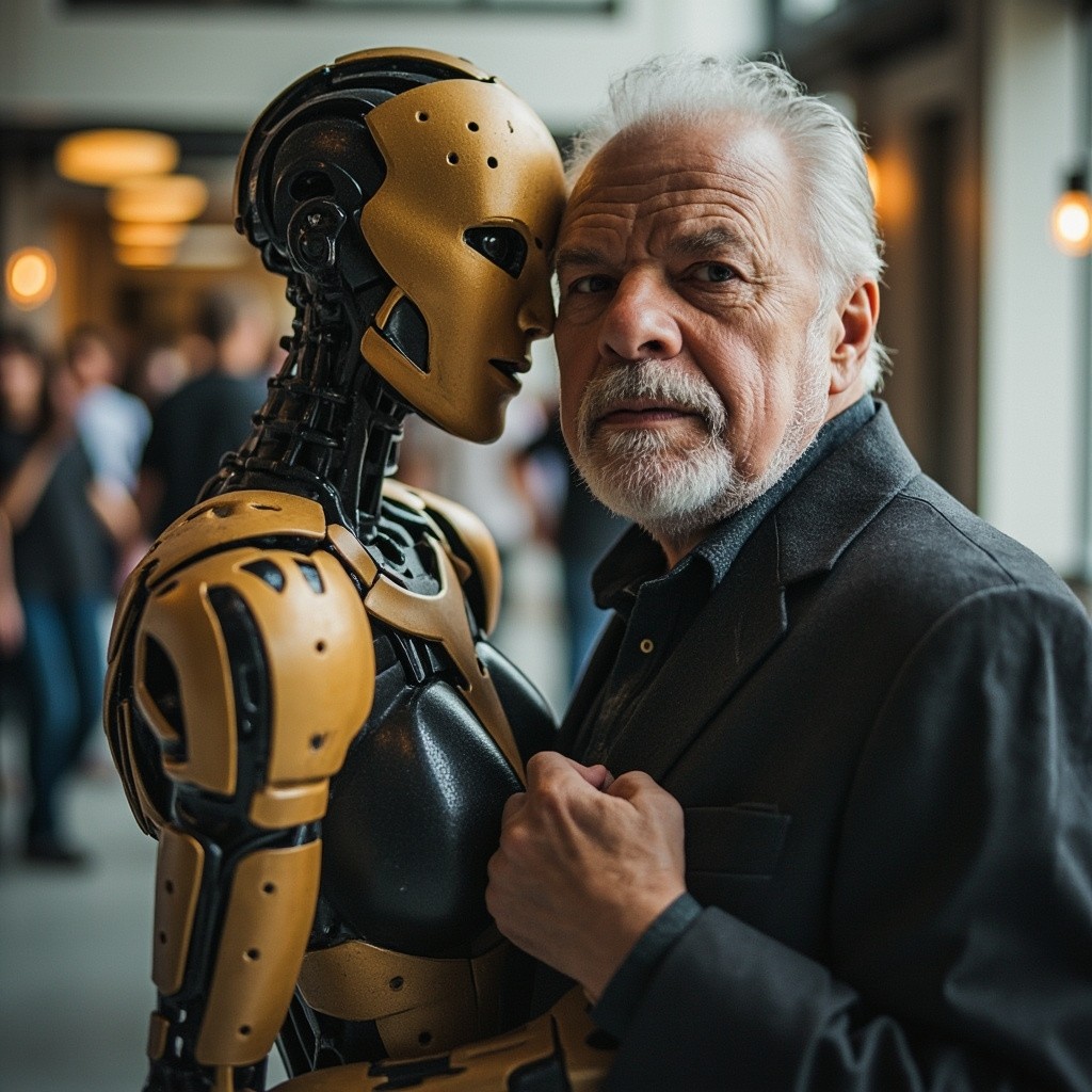 Albert Ankhoa Posing with a Lovely Female Robot