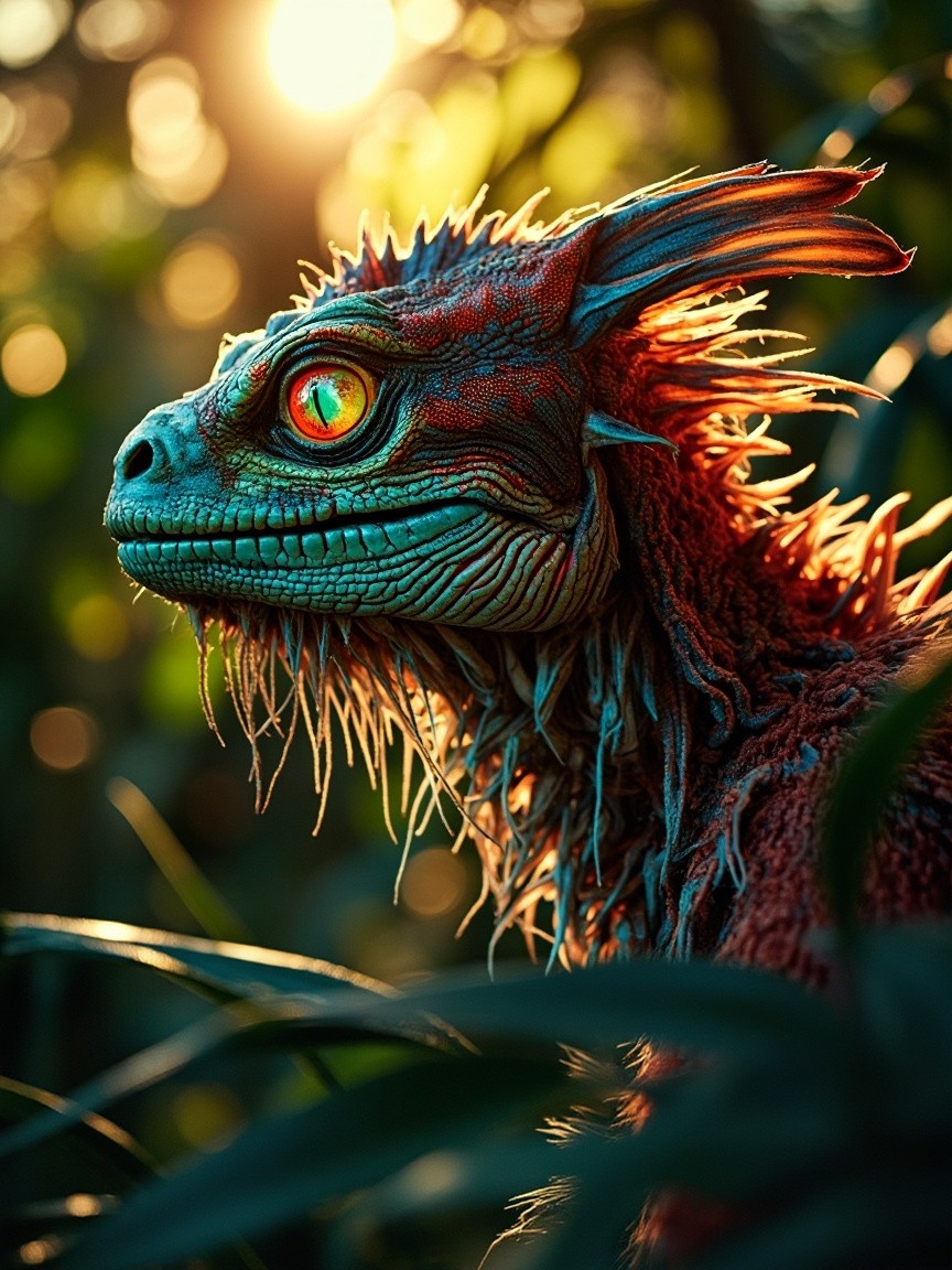Alien Magazine Cover with Cyborg Lizard in Jungle