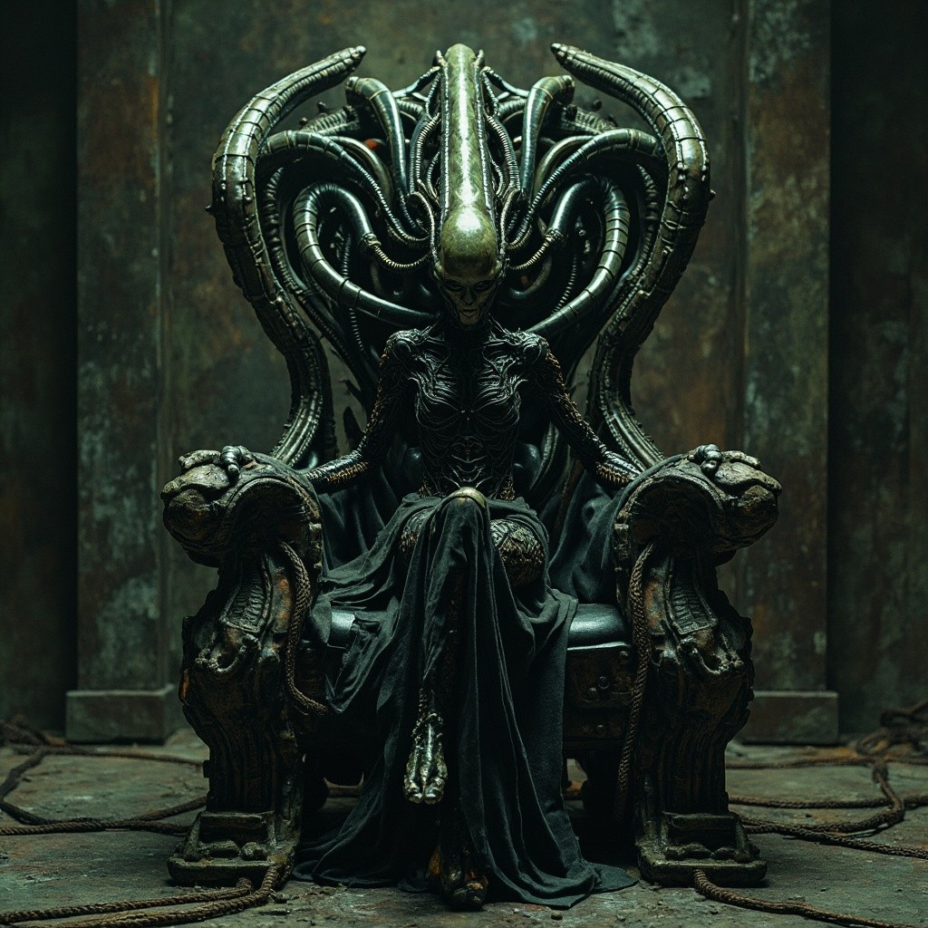 Alien Queen Reigning on Biomechanical Throne