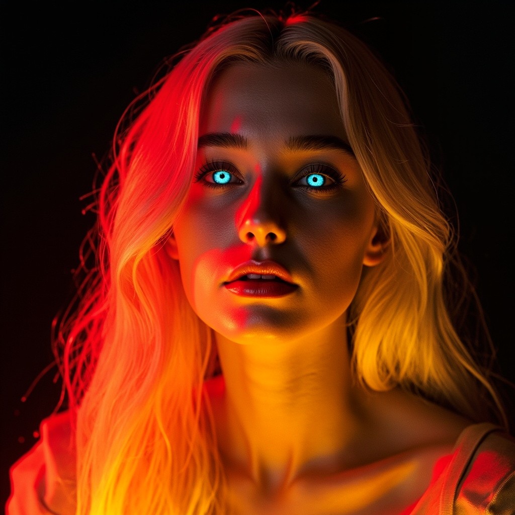 Alien Woman with Celestial Gradient Hair and Luminous Skin
