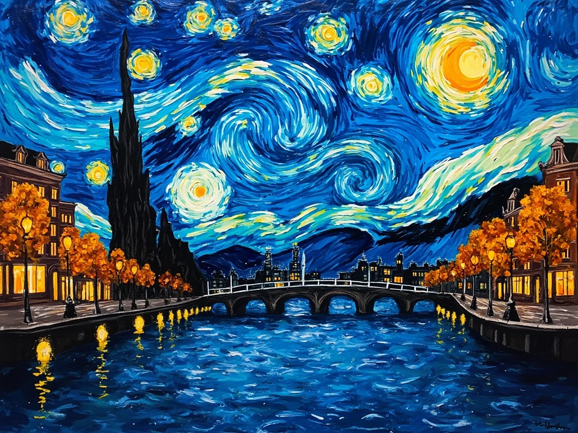 Amsterdam's Vibrant Van Gogh-inspired Night Skyline