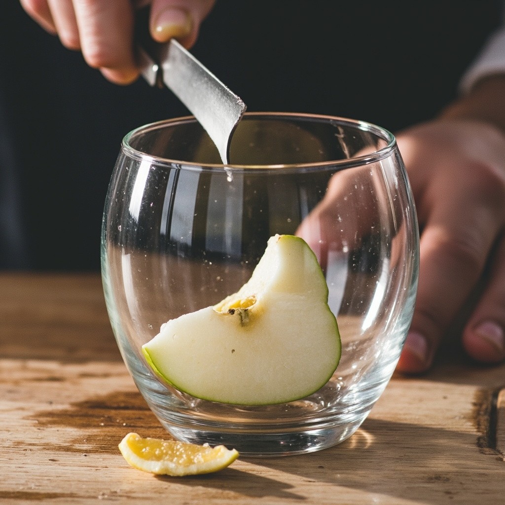 An Apple being Sliced with Glass