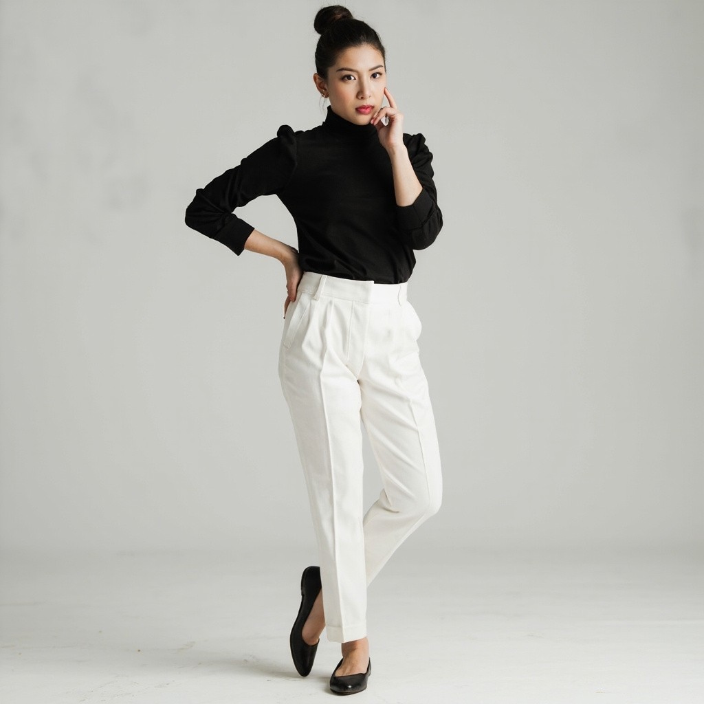 An Audrey Hepburn Lookalike in Chic Black and White