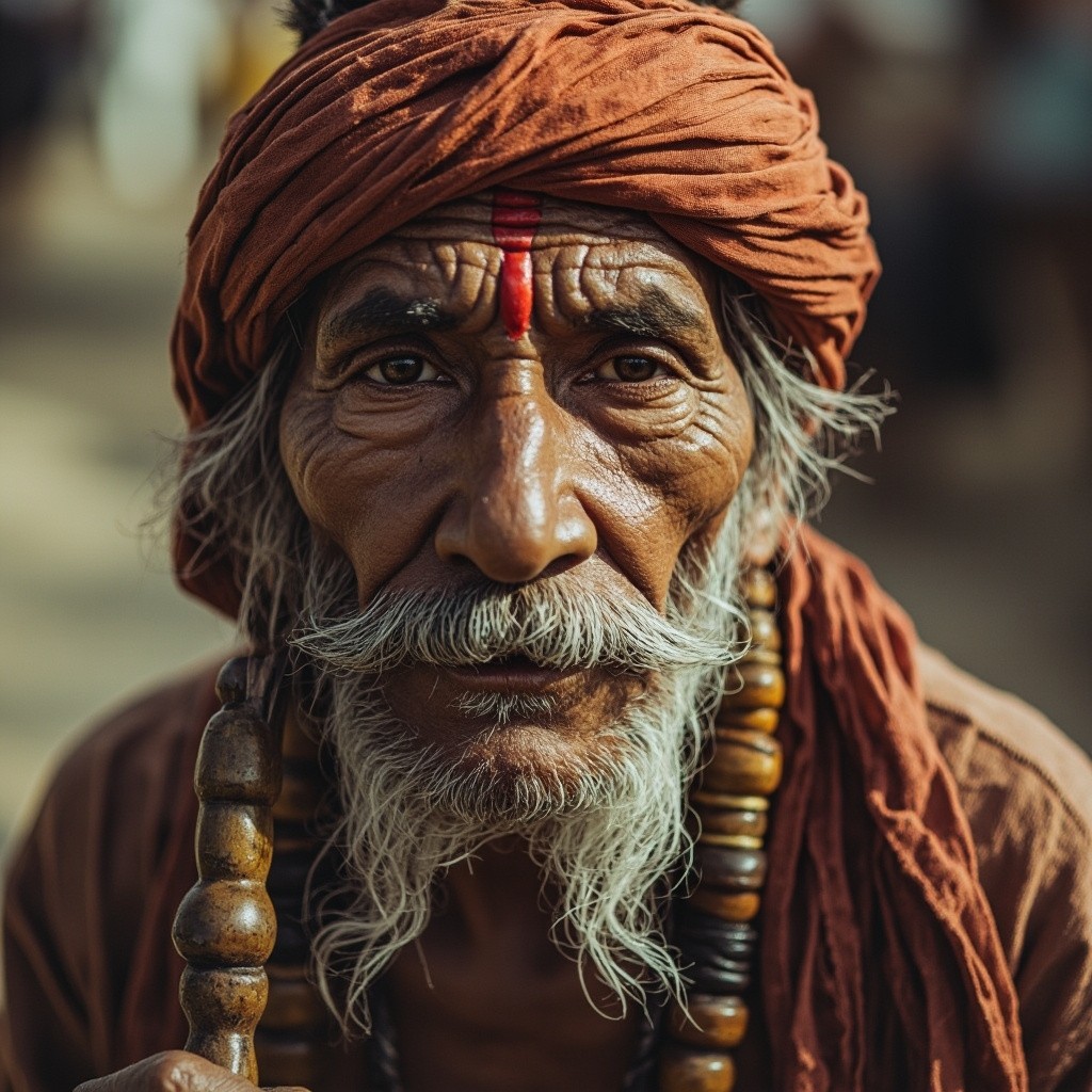 An Elderly Indian Man with a Stick