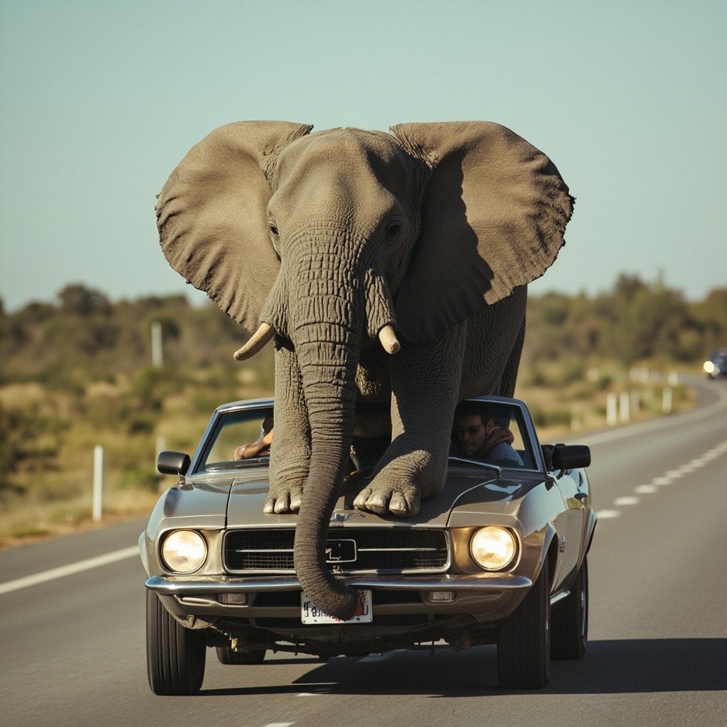 An Elephant Driving a Car