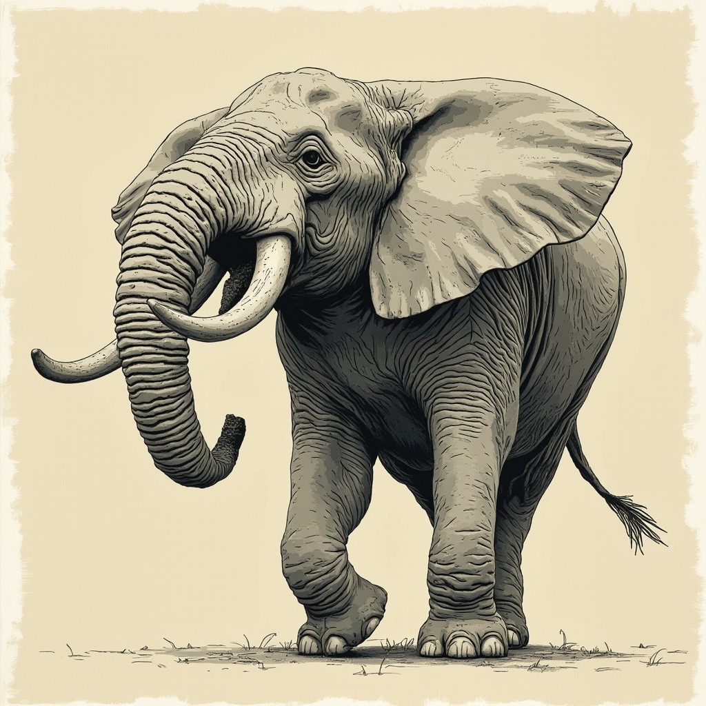 An Elephant Roaring With Scissor Cut Design