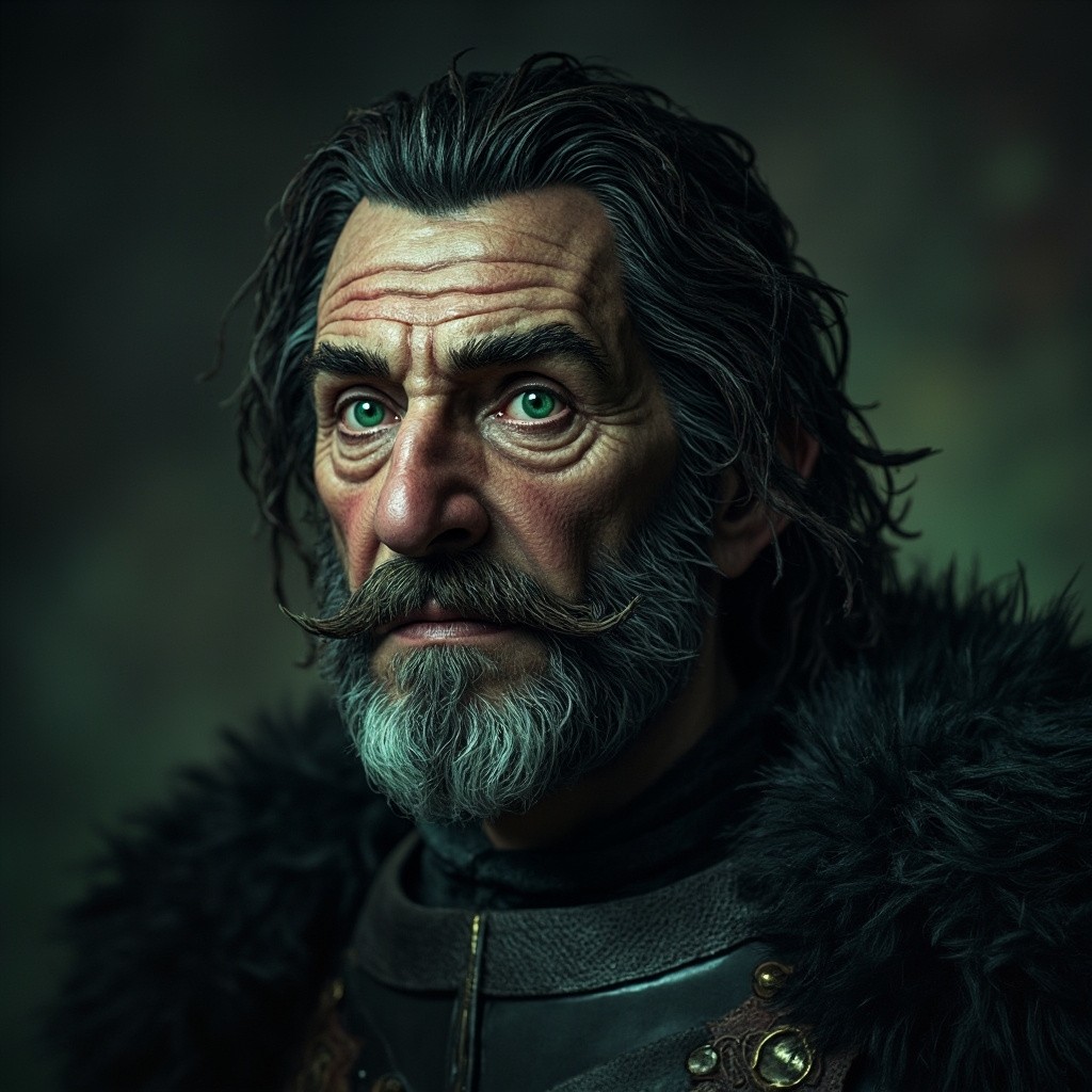 An Evil Elderly Knight with Dark Hair and Eyes