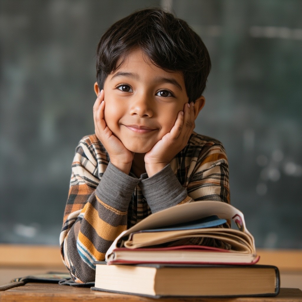 An Indian Child Engaged in Learning