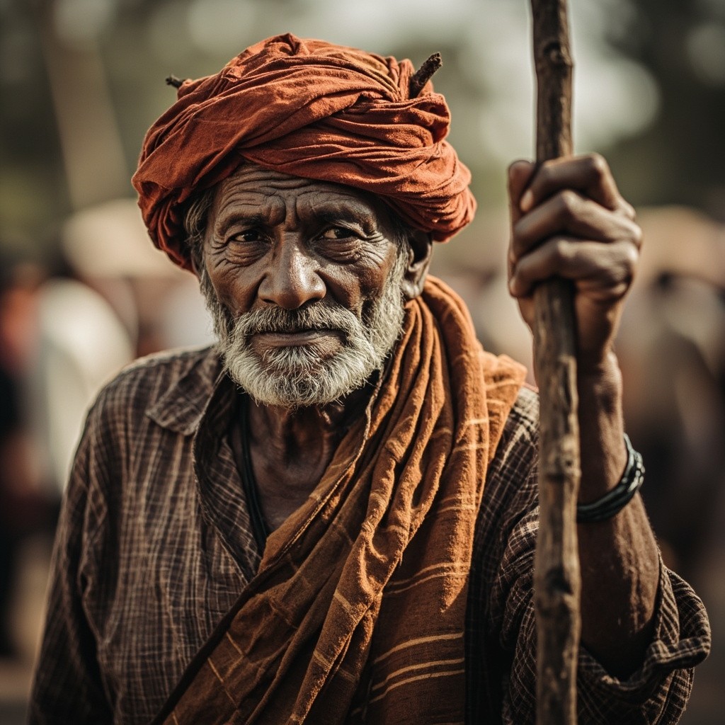 An Indian Elder with a Walking Stick