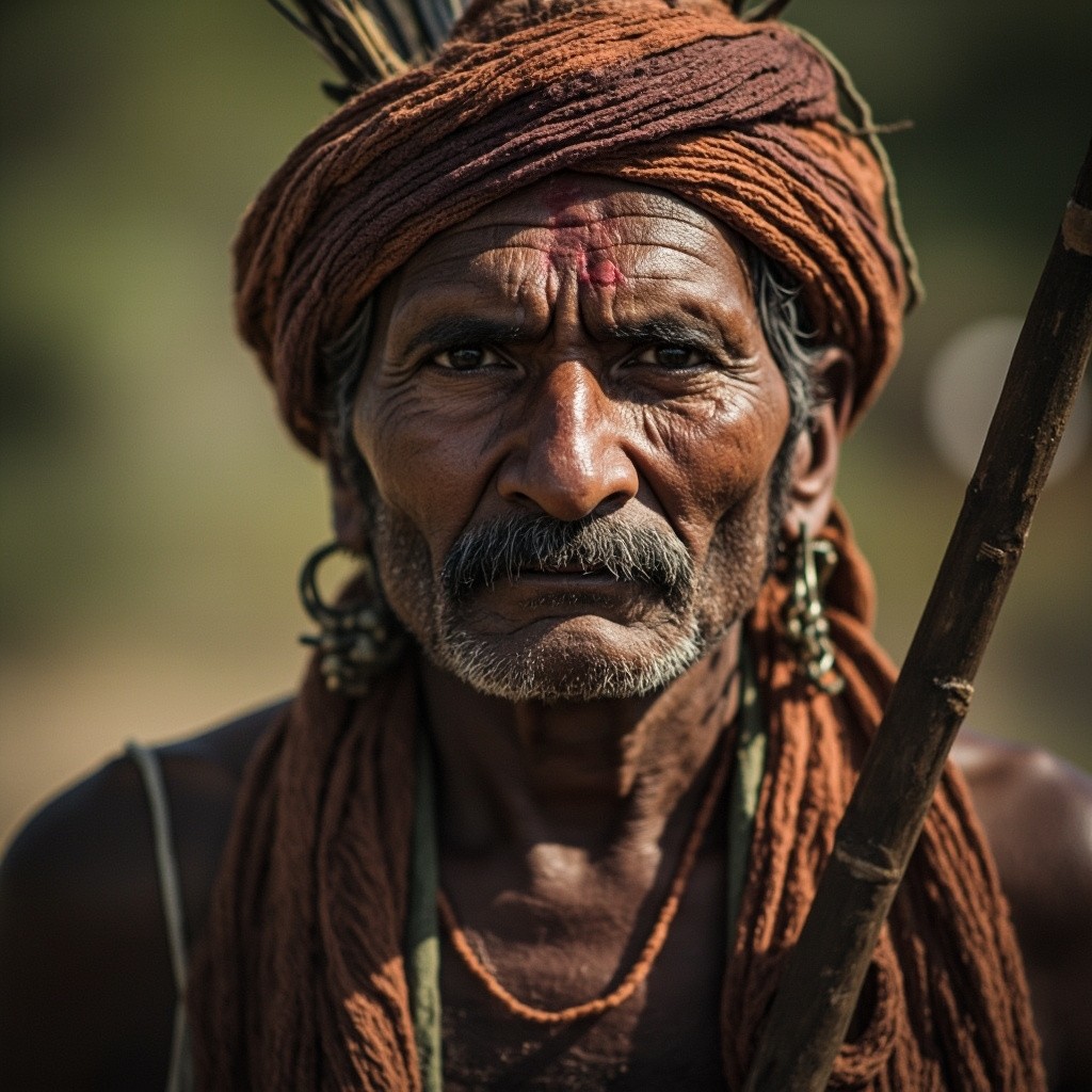 An Indian Man Holding a Stick