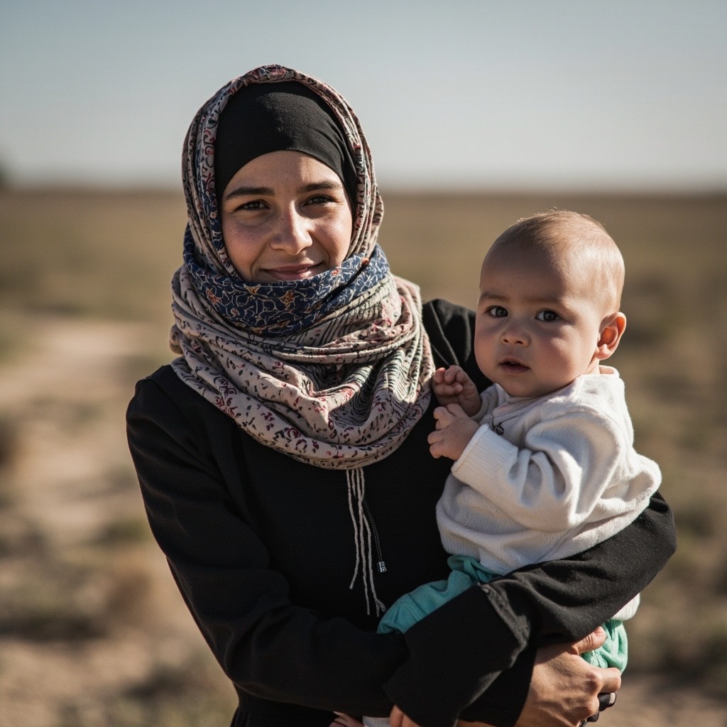 An Iranian Woman Holding a Baby