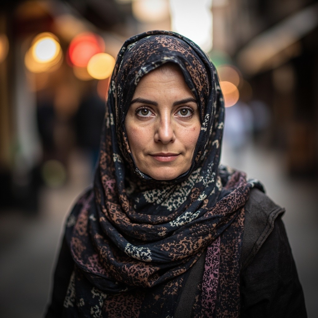 An Iranian Woman Standing with a Scarf
