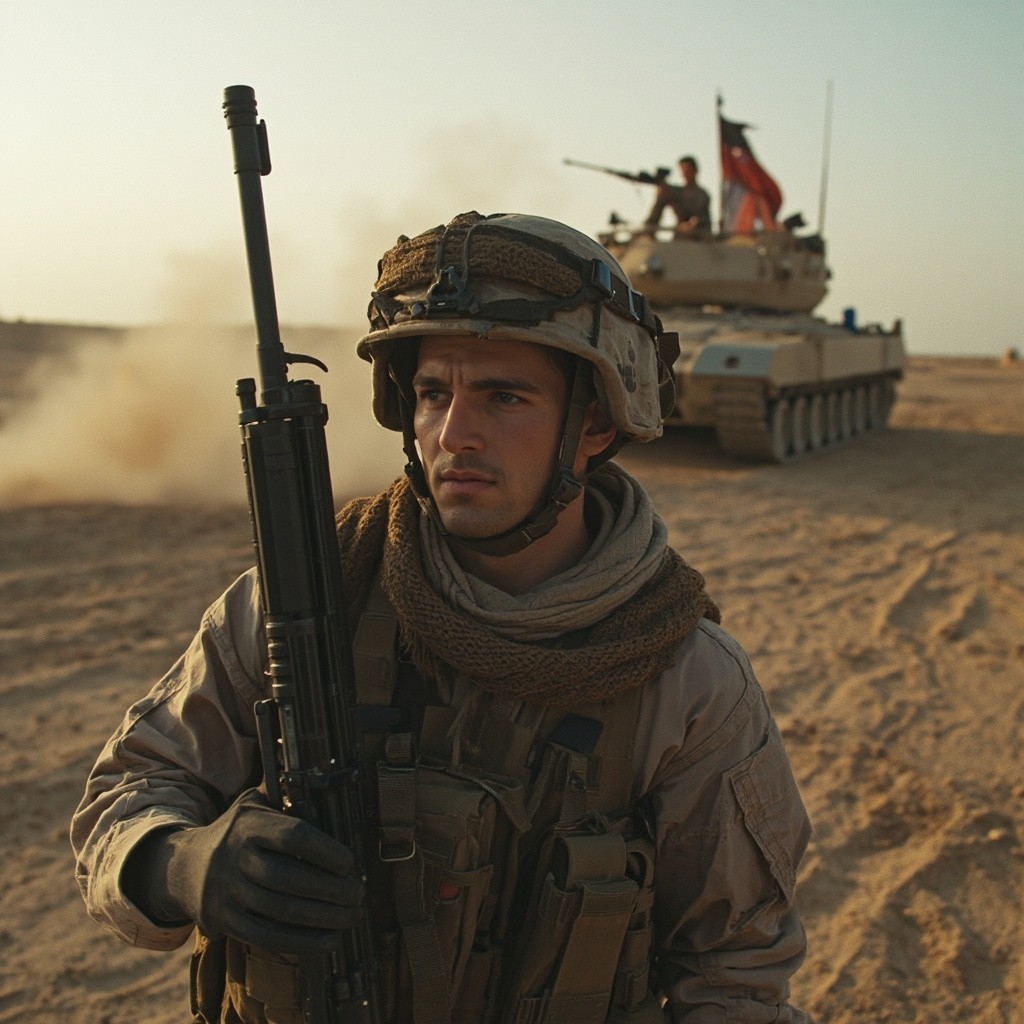 An Iraqi Soldier Amidst a Battle