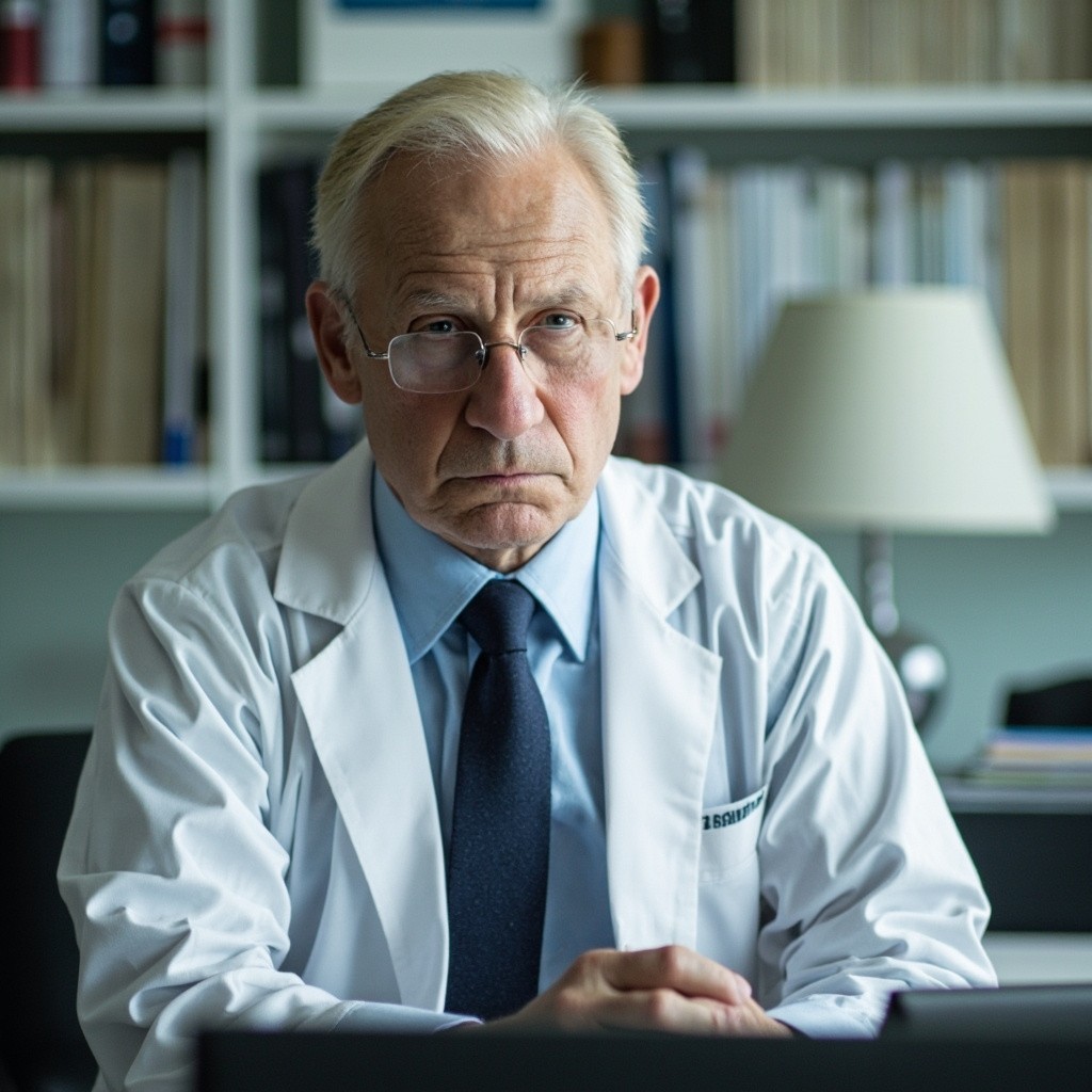 An Older Blonde Doctor in His Office