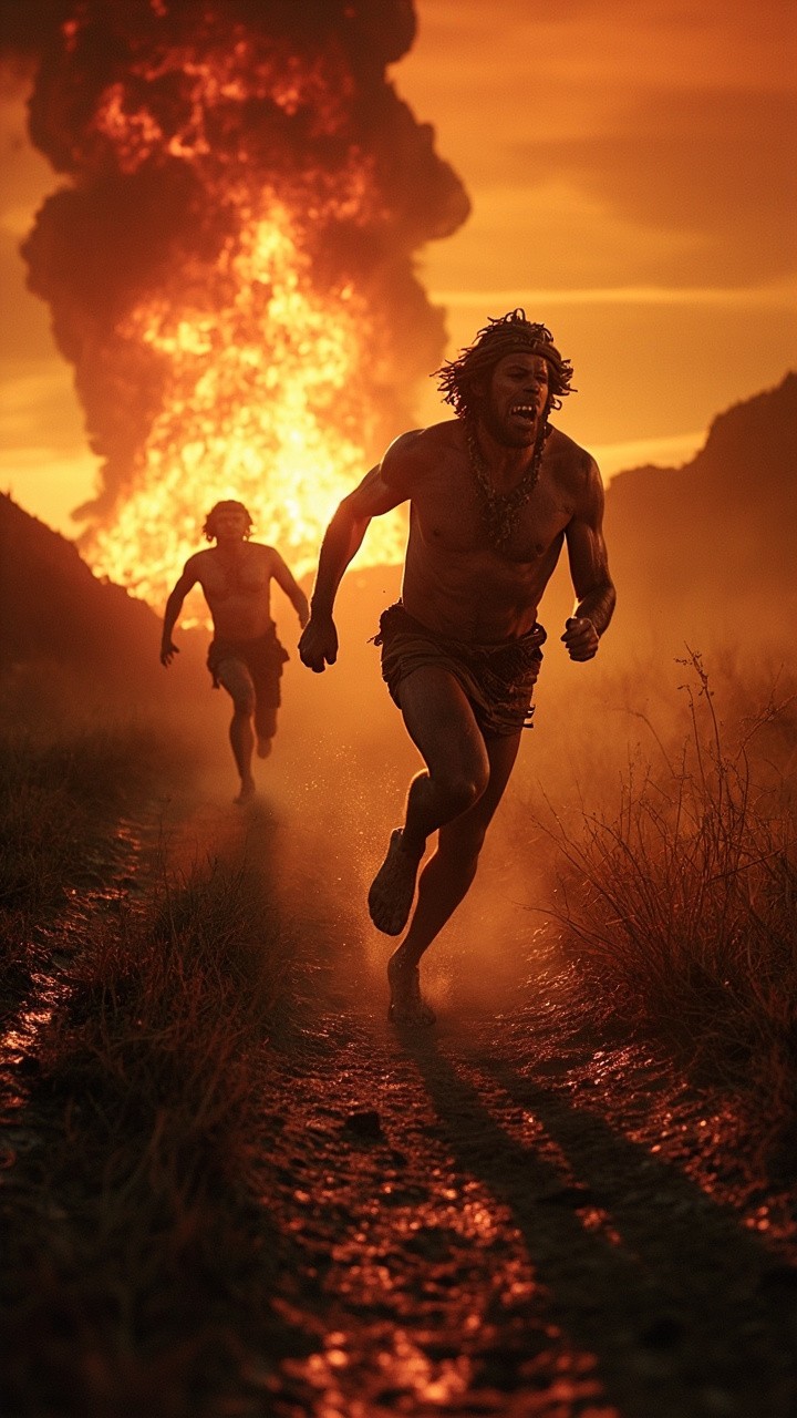 Ancestors Running From a Volcano Eruption