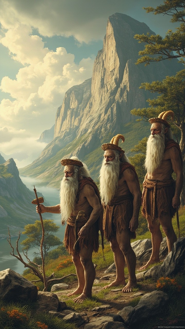Ancestors Standing Near a Mountain