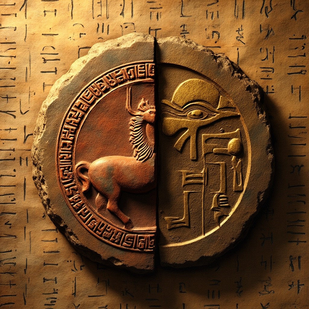 Ancient Harappan-Egyptian Coin on Parchment Background