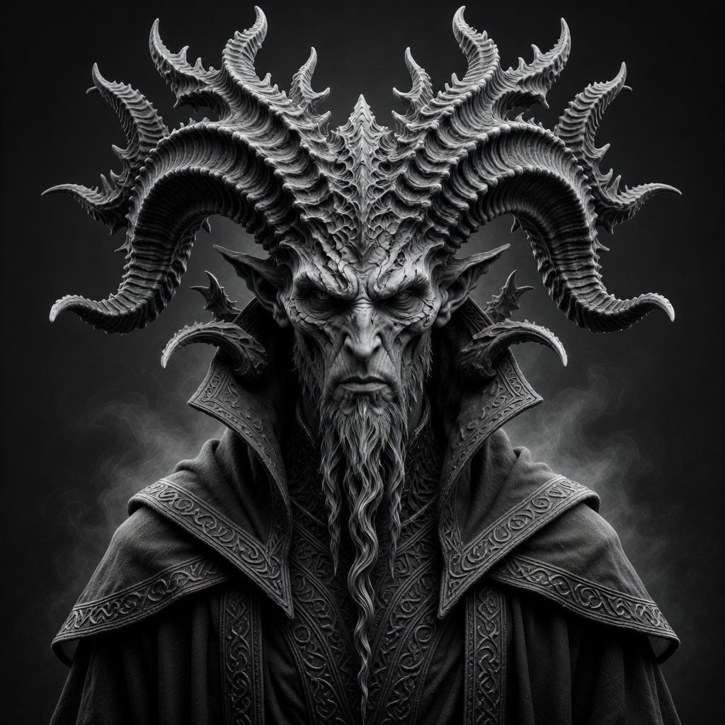 Dark Fantasy Infernal Monarch with Towering Ram Horns Dark Fantasy Infernal Monarch with Towering Ram Horns
