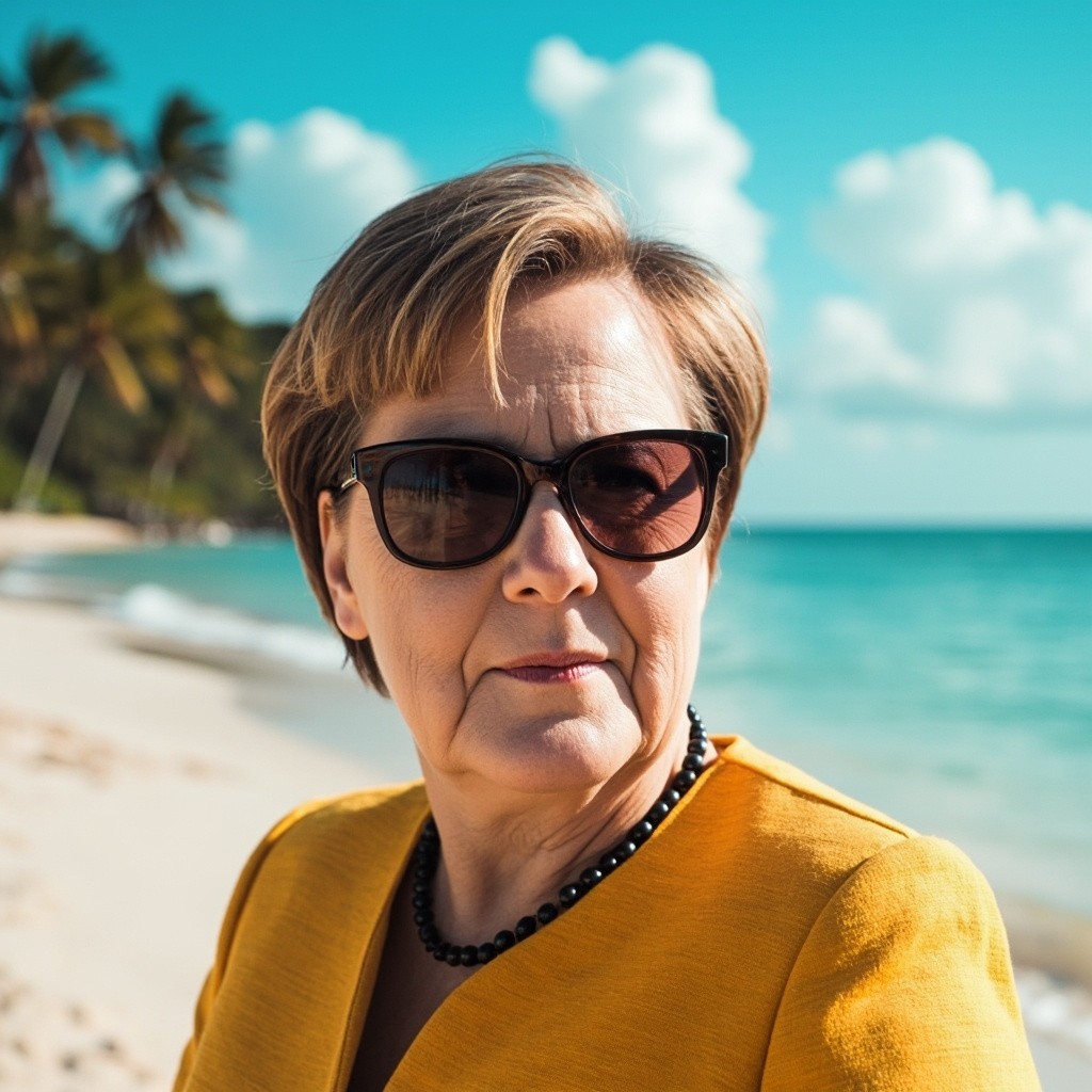 Angela Merkel Relaxing on a Tropical Beach