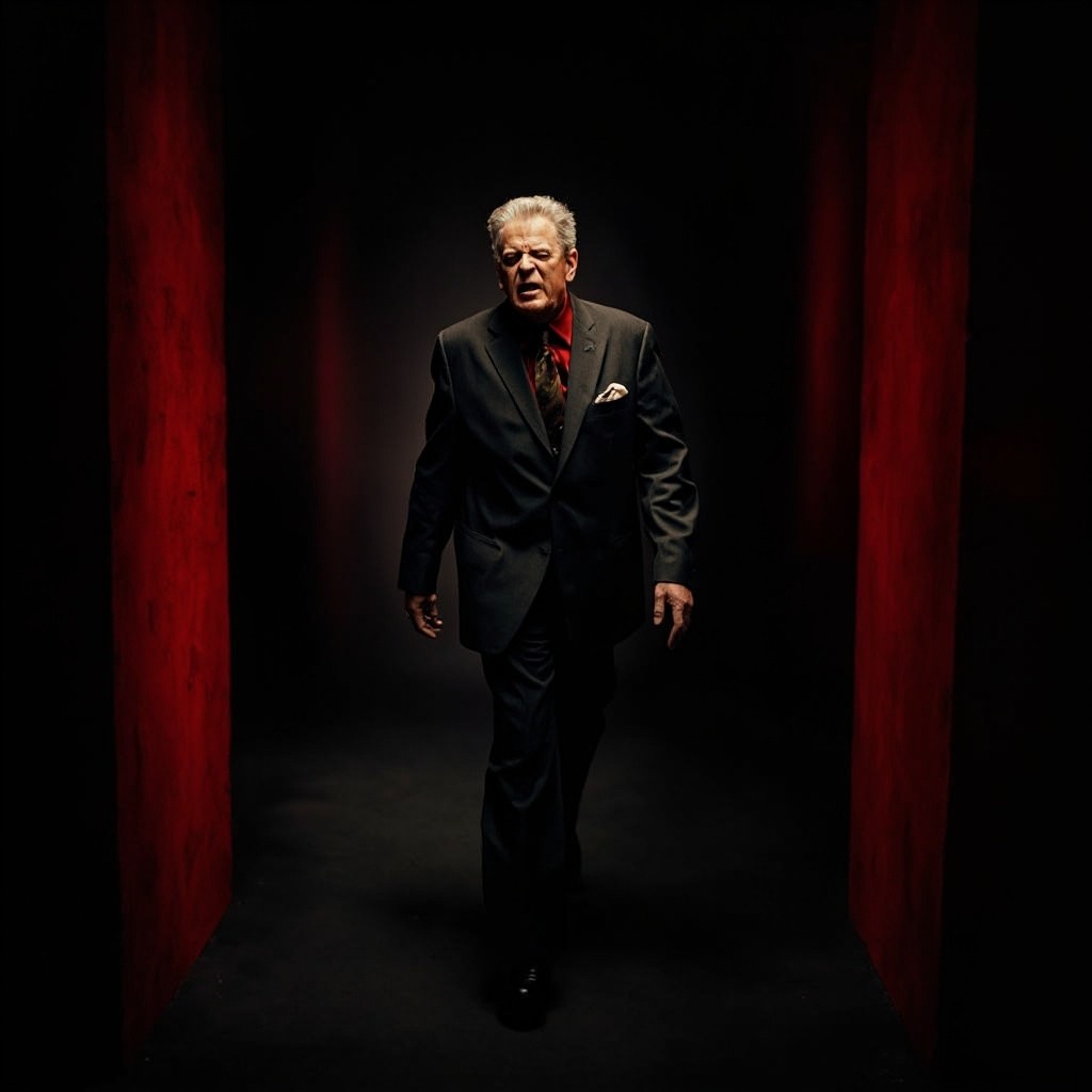 Angry Man Walking in a Dark, Red Room