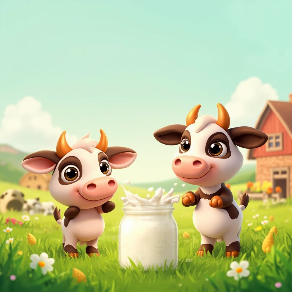 Animated Farming Animals with Milk for App