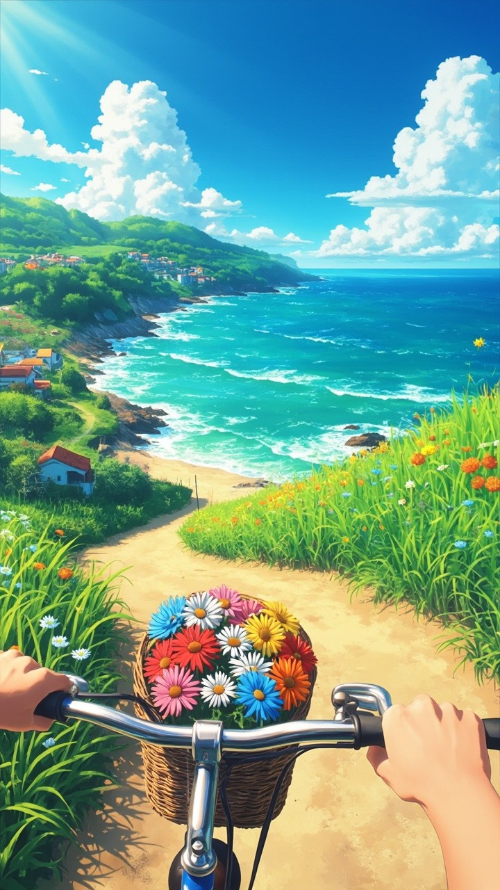 Anime-Styled Scenic Bike Ride Downhill