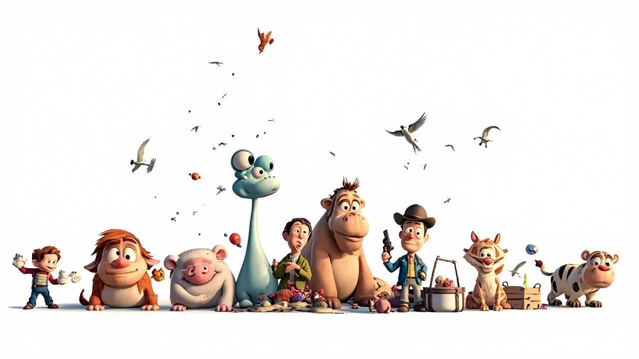 Anime and American Movies on White Background Anime and American Movies on White Background