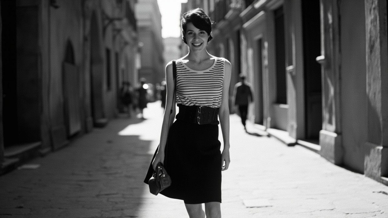 Anna Karina Playfully Strolls in Roman Alleyway