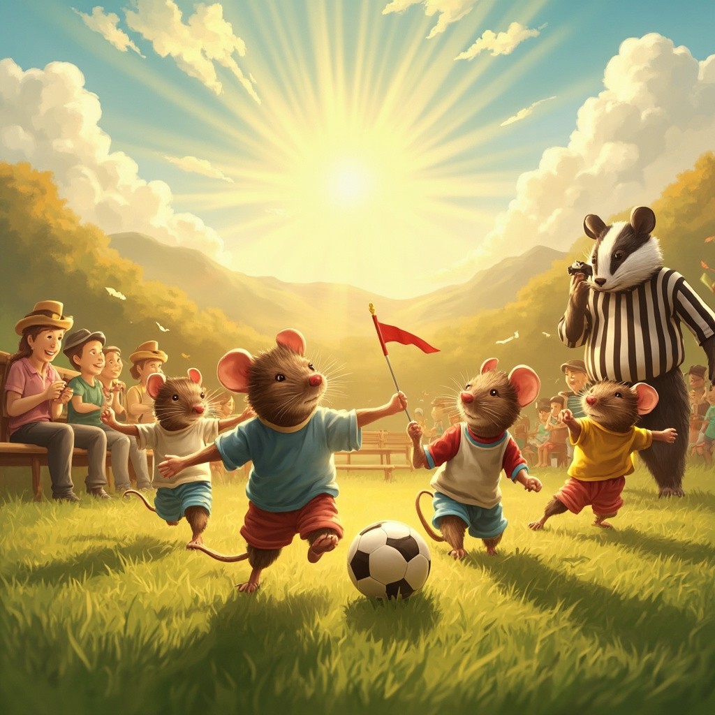 Anthropomorphic Rat Kids and Parents at Football Game