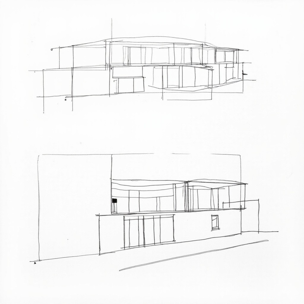Architectural Sketch of a Modern Home Blueprint