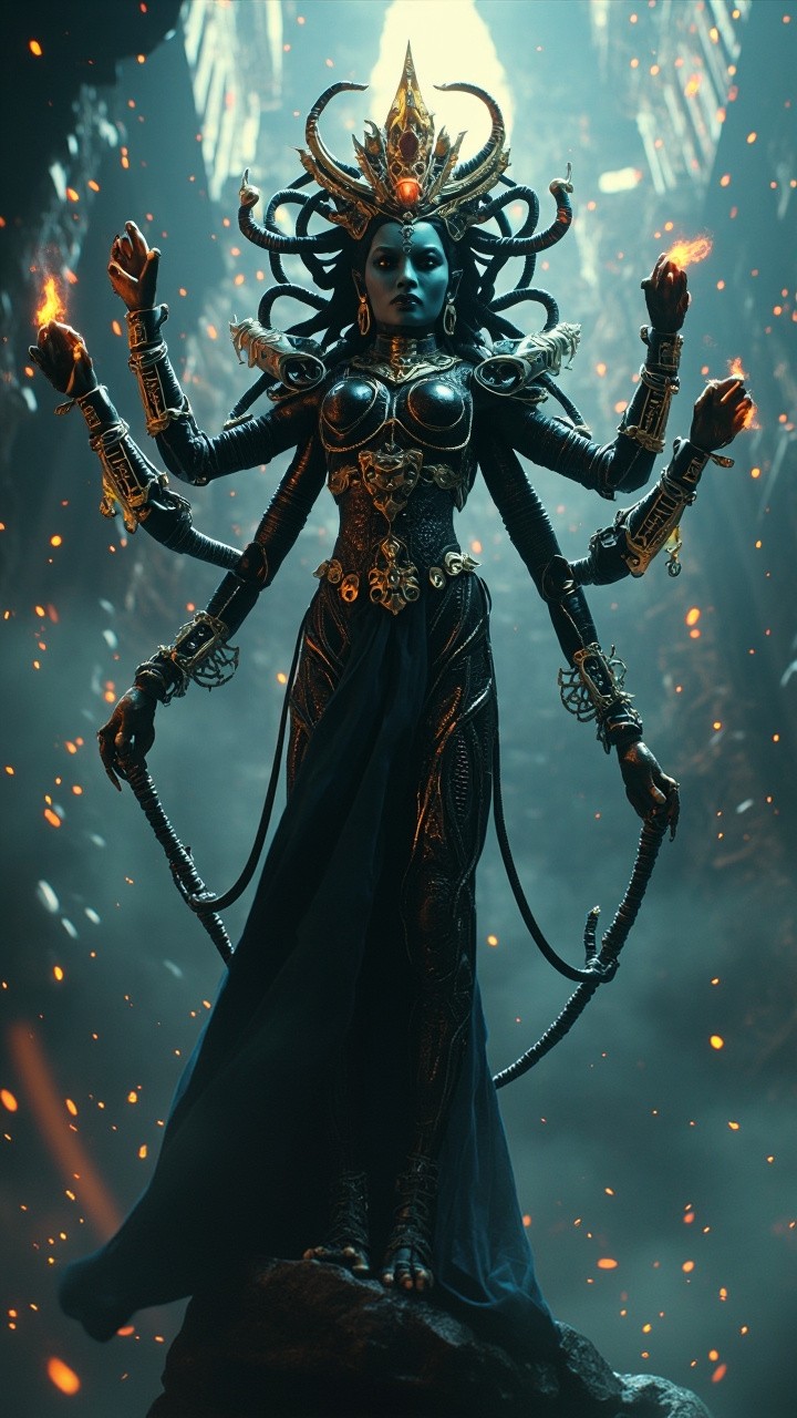 Armored Kali: Goddess in Celestial Time-Tech Transformation