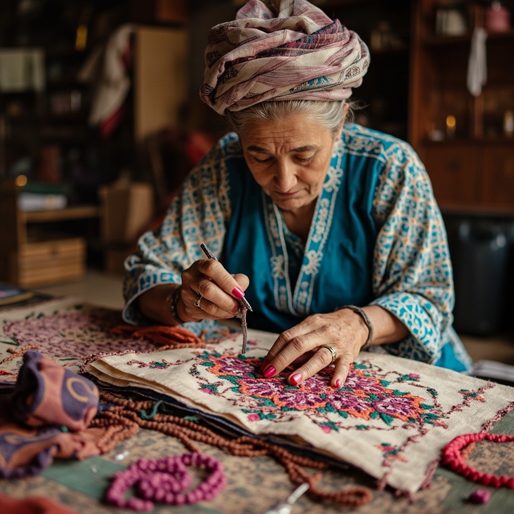 Artisans Performing Zardozi Embroidery Work