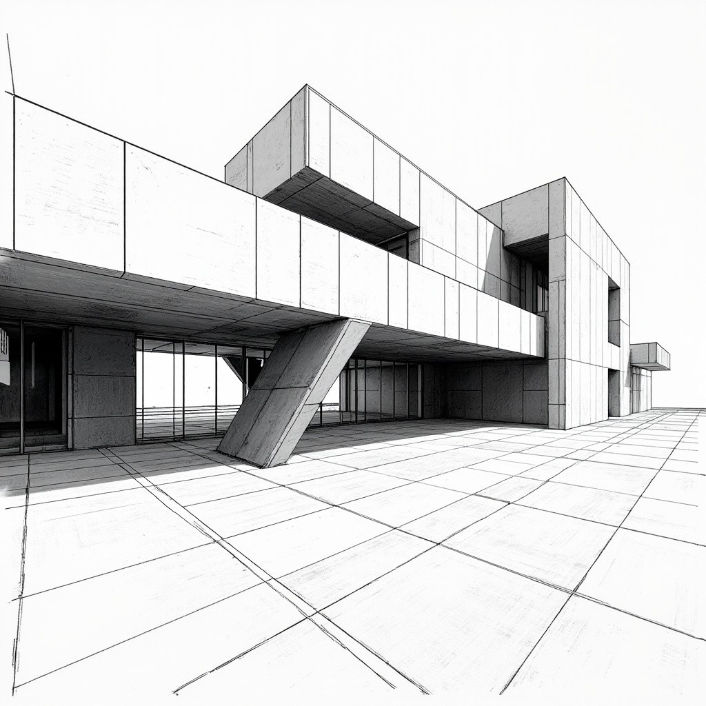 Artistic Monochrome Modern Building Illustration