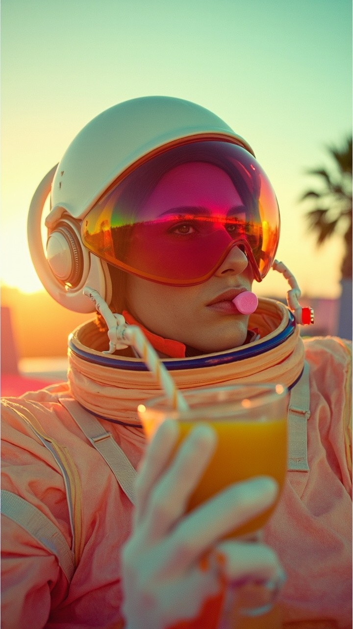Astronaut Relaxing at Futuristic Rooftop Party