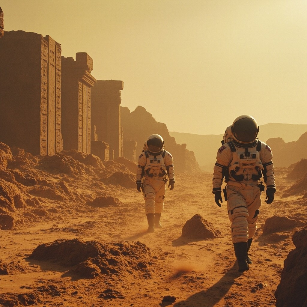 Astronauts Investigating Ancient Ruins on Alien Planet