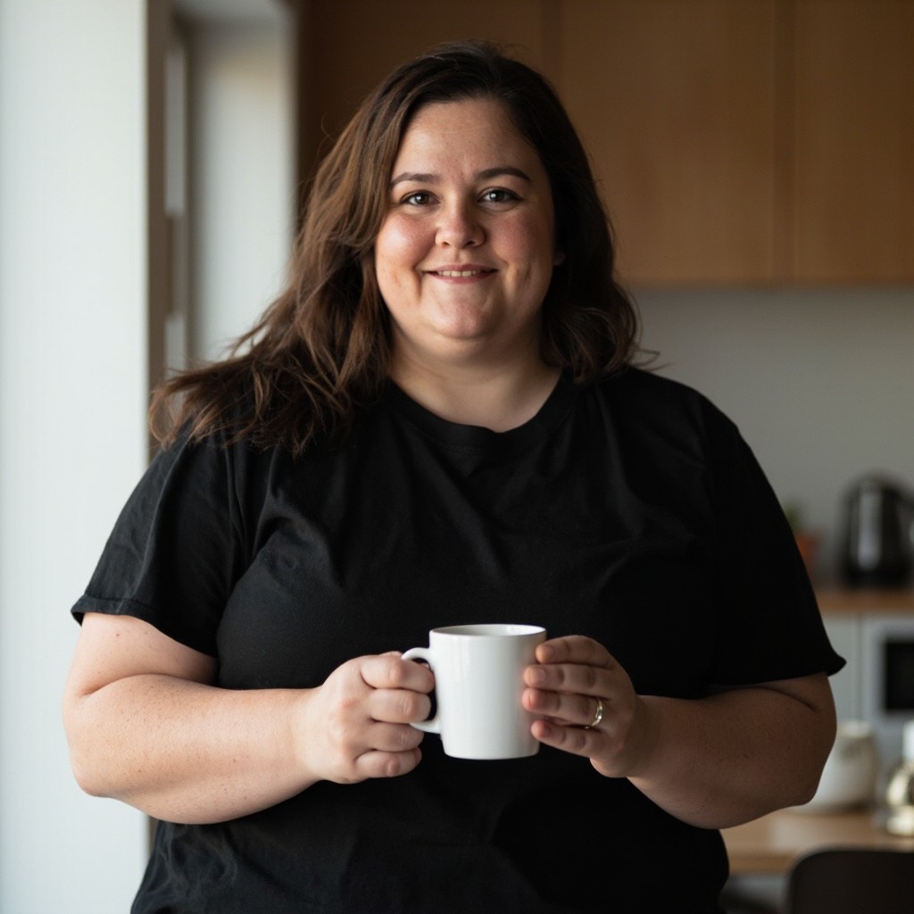 Average Mom Holding Coffee Mug Indoors