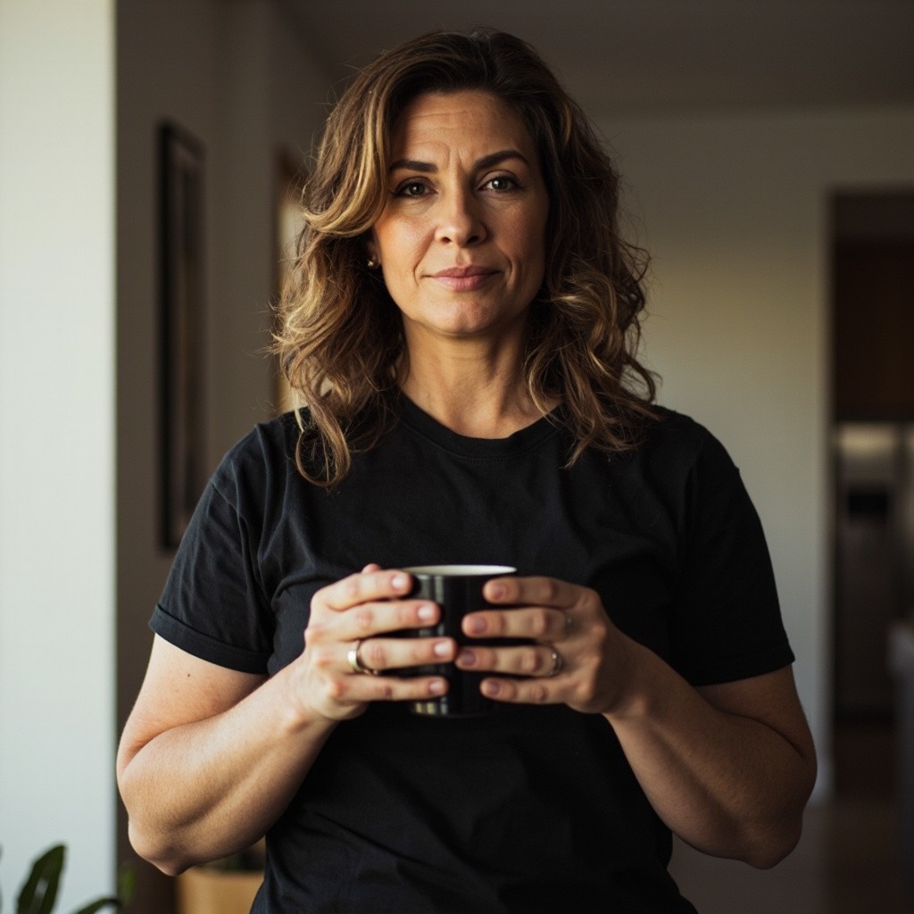 Average Mom Holding Coffee Mug Indoors