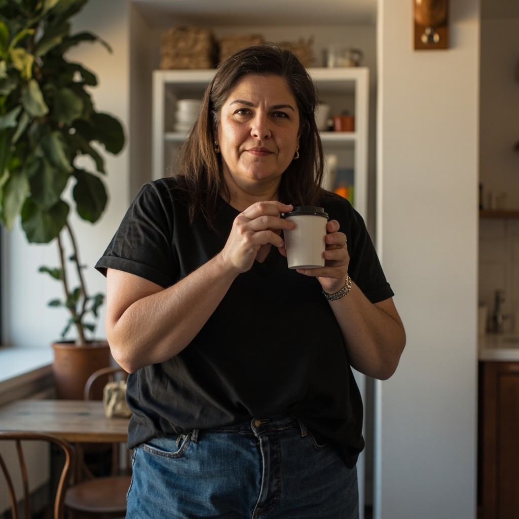 Average Mom Sipping Coffee in Casual Outfit