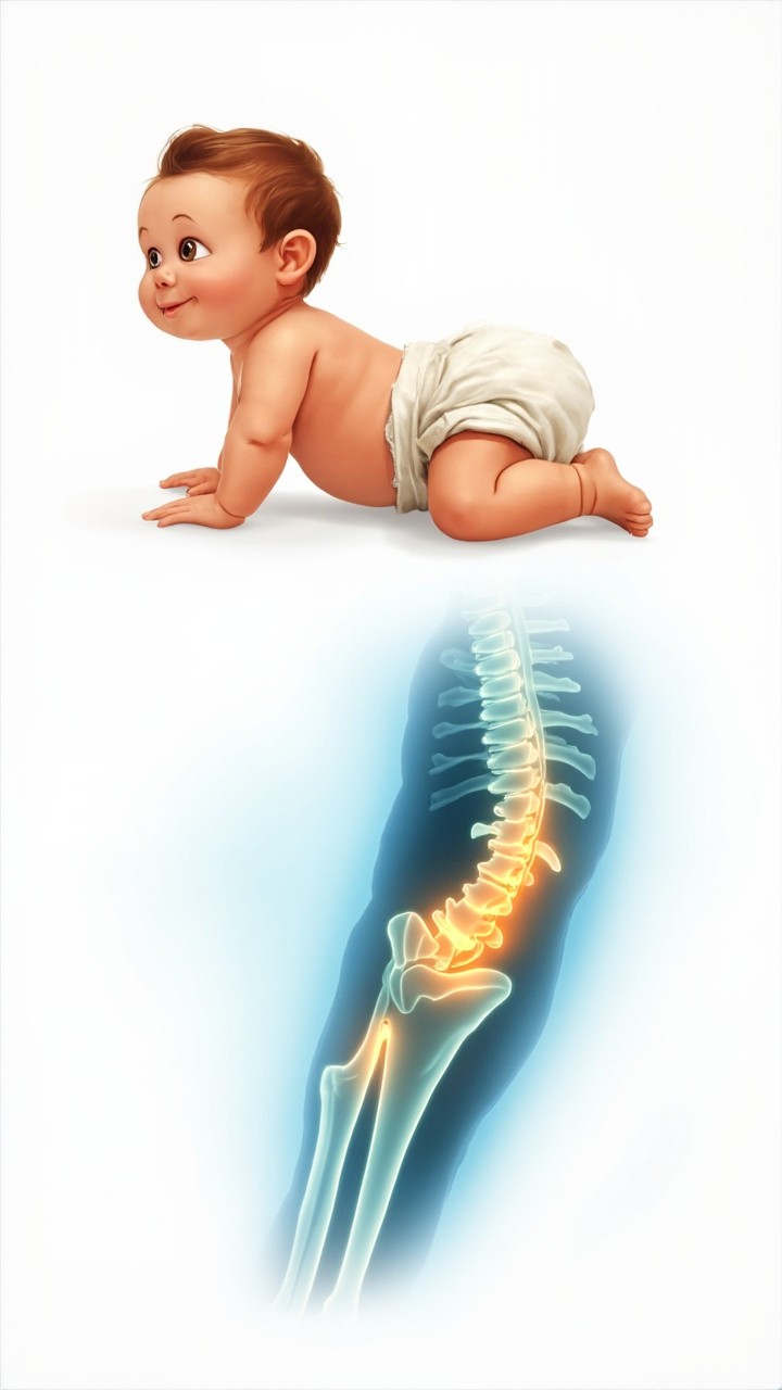 Baby Crawling Towards X-ray Showing Glowing Bones