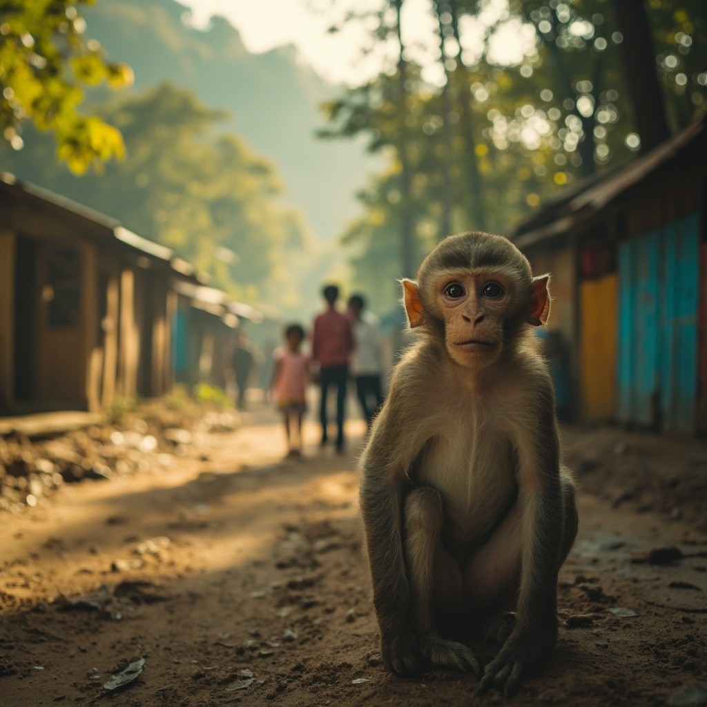 Baby Monkey Rivo in Village near Forest