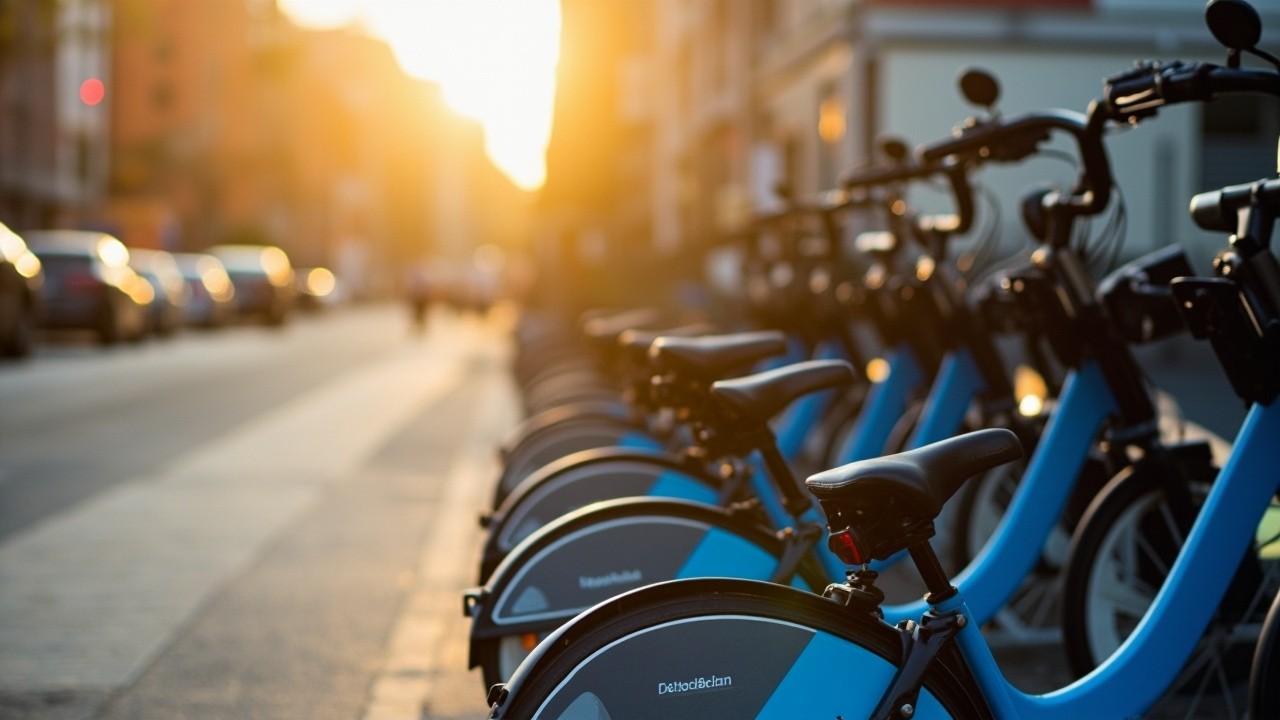 Bike Rental Parking Yard at Morning Sunlight