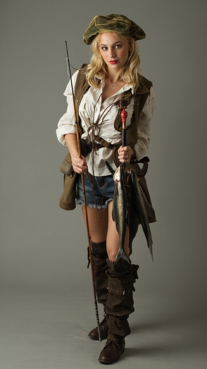 Blonde Italian Woman With Fish, in Fisherman Costume