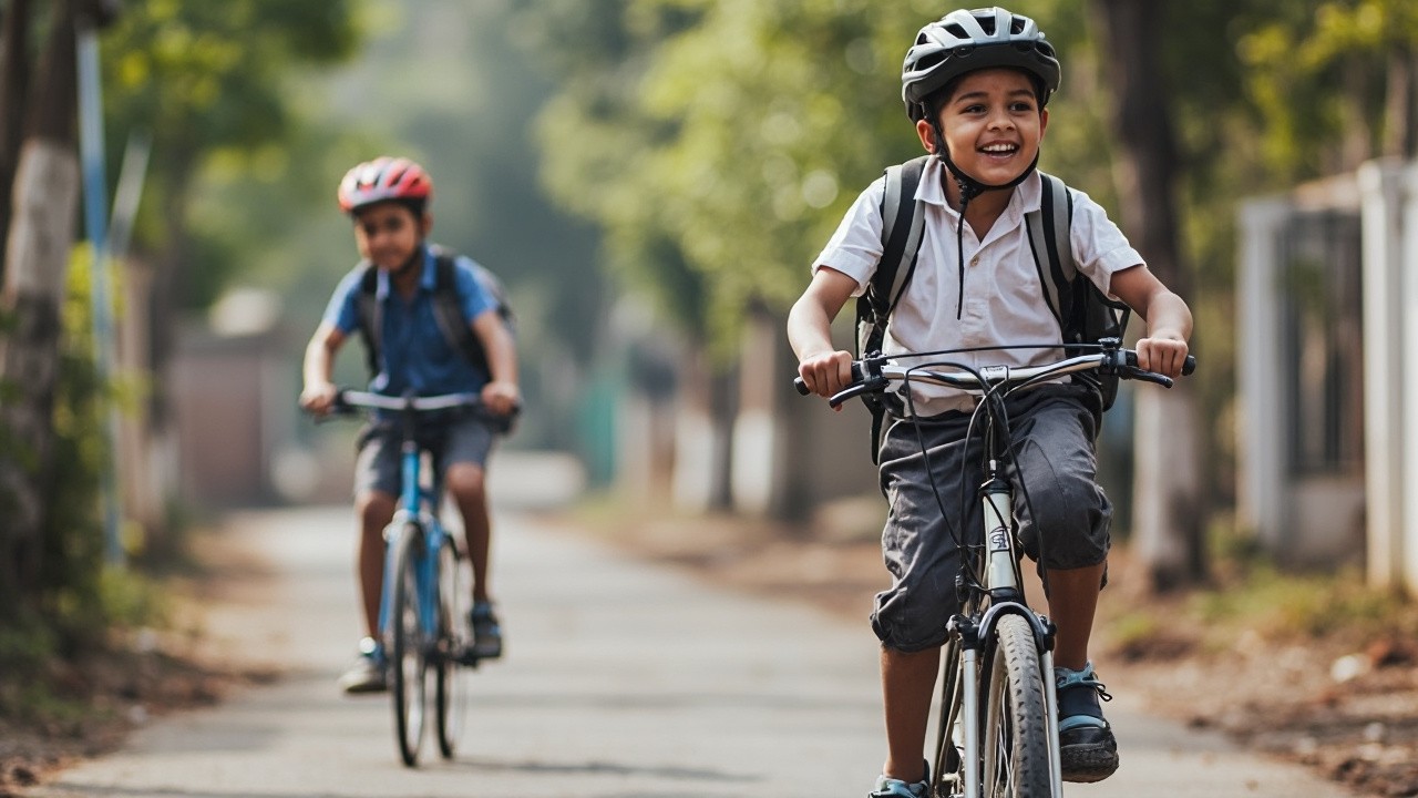 Boys Riding Bicycles to School