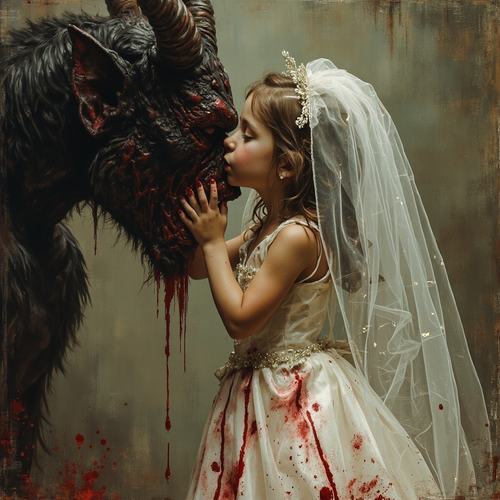 Bride Kissing Demon, Dress Splattered with Blood
